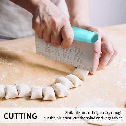 4TH Bench Scraper - Professional Stainless Steel Dough&Pastry Cutter, Multi-Purpose Kitchen Essential Gadget, Food-Safe Chopping Board Aid, Perfect Home Baking Culinary Tool - Turquoise