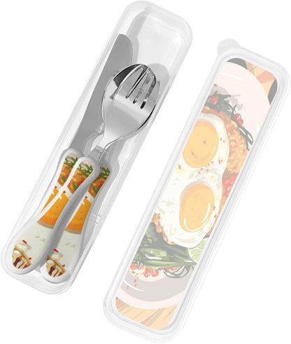 Stainless Steel Kids Silverware Set, White Food Utensil Set Reusable Children Safe Knife Spoon Fork Set With Storage Case Dishwasher Safe For Lunch, Travel Outdoors