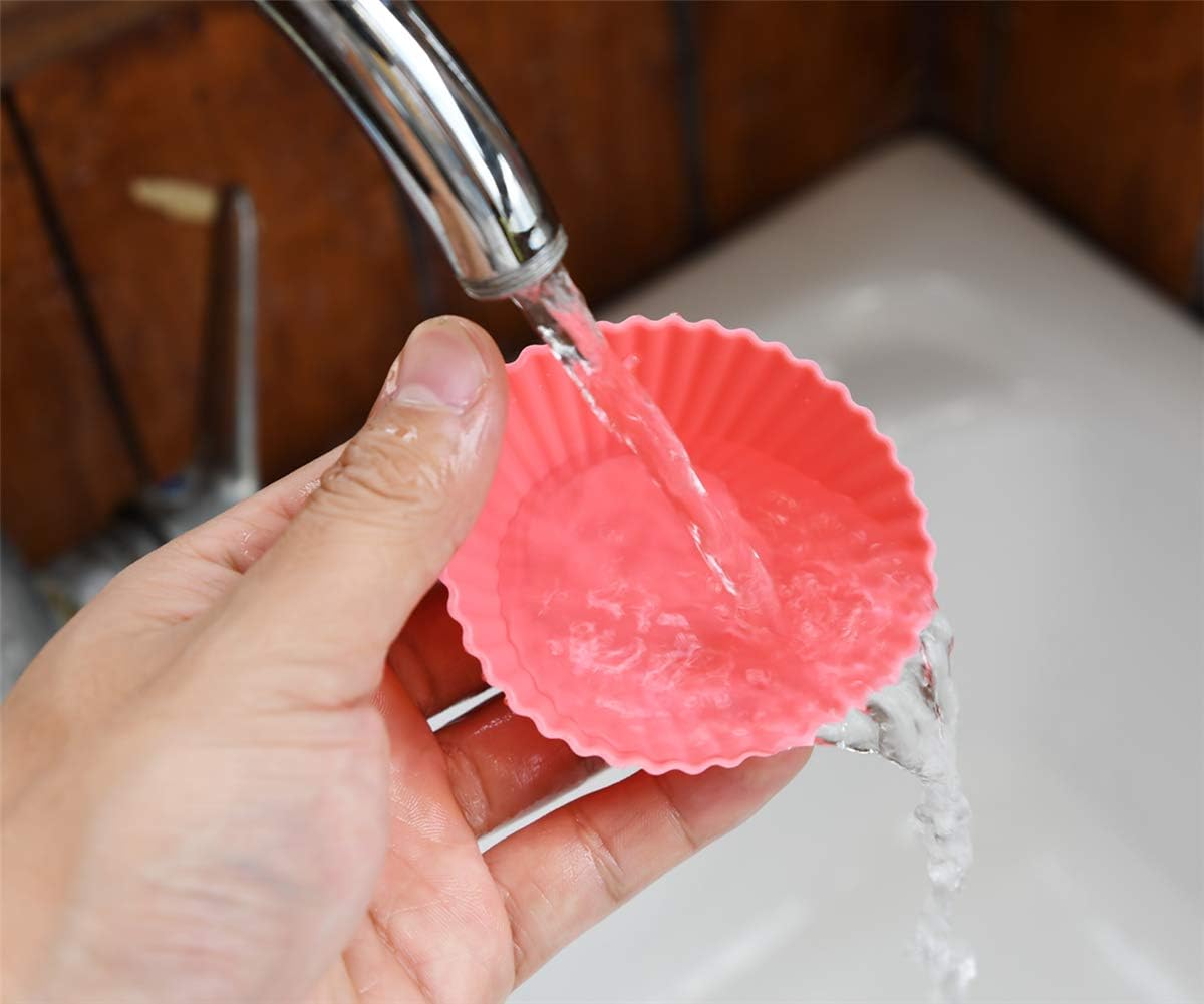 Reusable and Non-stick Silicone Baking Cups/Muffin Cup Molds in Storage Container-24 Pack-6 Vibrant Colors-4 Shapes(Flower,Star,Heart,Round)
