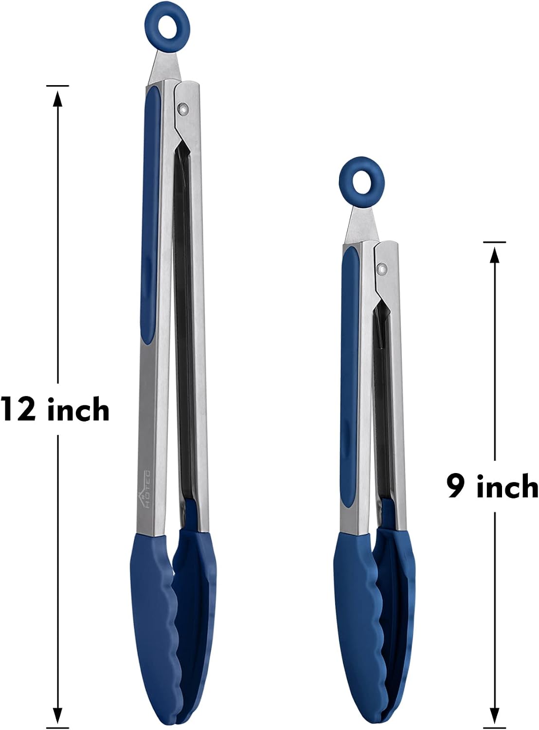 HOTEC Premium Stainless Steel Locking Kitchen Tongs with Silicon Tips, Set of 2-9" and 12"