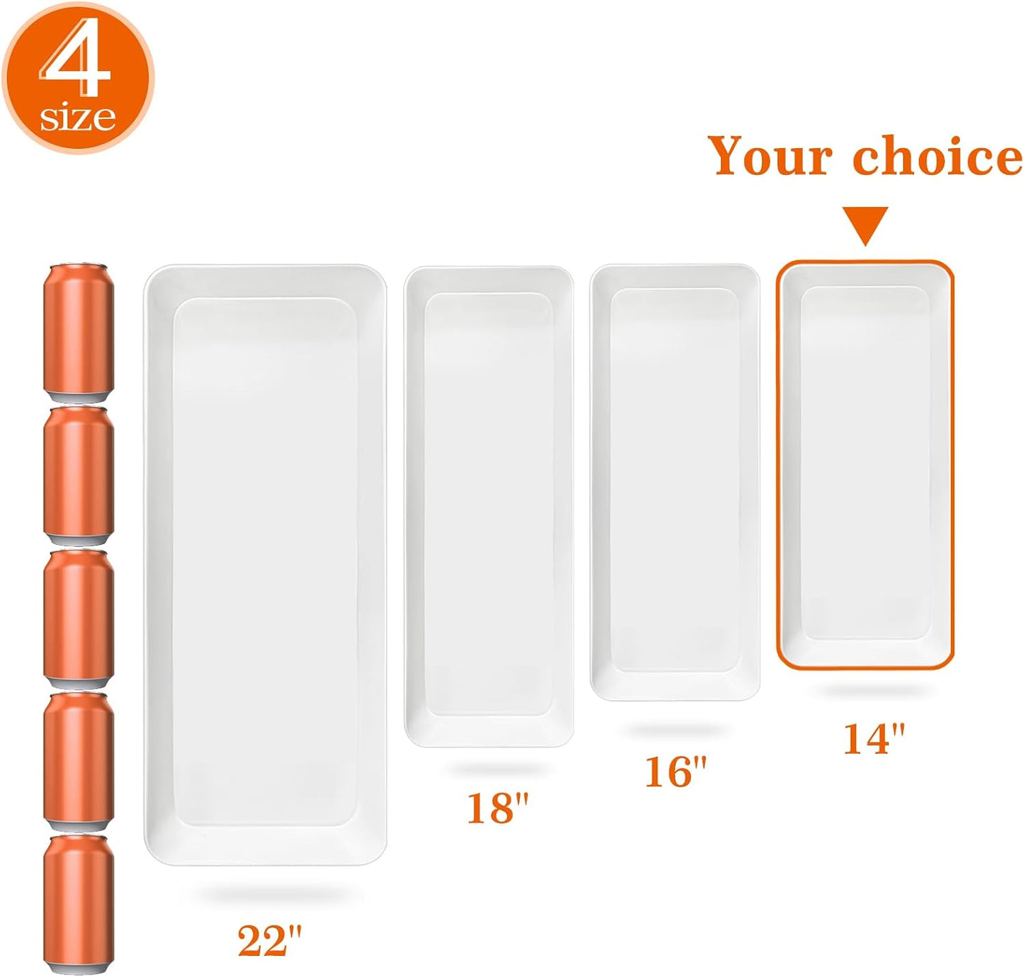 Serving Tray Platter Rectangle, 4 Pcs Long Narrow Food Tray for Veggie Fruit Snack Dessert, Plastic White Food Trays for Party Supplies Display, Rectangular Platters for Serving Food, BPA Free