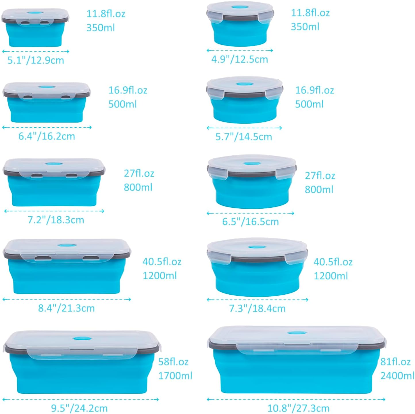 Collapsible Food Storage Containers with Lids, 4 Pack, 40 oz Silicone 1-Compartment Meal Prep Containers Reusable, Lunch Bento Boxes for Adults, Microwave Freezer Dishwasher Safe, BPA-Free, Black
