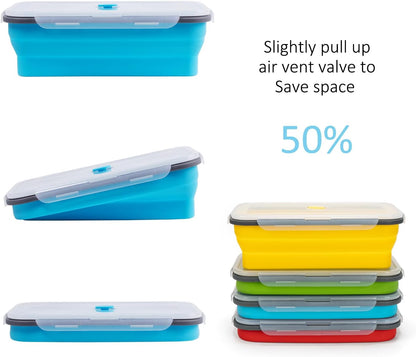 Collapsible Food Storage Containers with Lids, 4 Pack, 40 oz Silicone 1-Compartment Meal Prep Containers Reusable, Lunch Bento Boxes for Adults, Microwave Freezer Dishwasher Safe, BPA-Free, Black