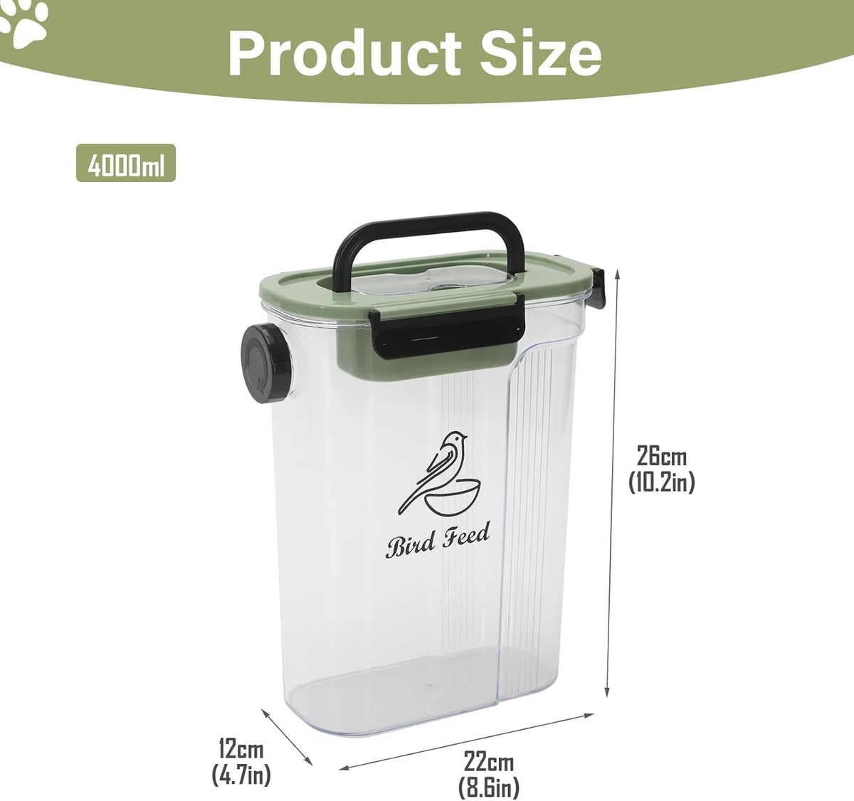Bird Food Container,Pet Food Storage Bin with Side Pouring Spout and Handle,5lb Bird Seed Storage Container,Airtight BPA Free Portable BirdSeed Storages for Outside Feeders Container Holder