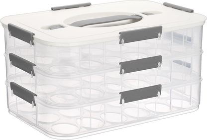 BTSKY Deviled Egg Platter with Lid, 3-Layer 54 Slots Deviled Eggs Carrier, Clear Portable Egg Holder for Fridge Reusable Deviled Eggs Tray Carton Box for Easter and Party Favor (3-Layer, Orange)