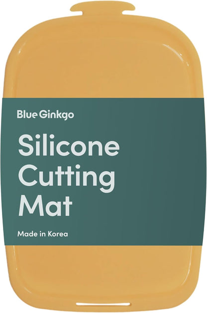 Blue Ginkgo Silicone Cutting Boards – Set of 3 (Small, Medium, Large) – Double-Sided, Thick, Flexible, Non-Slip, BPA Free – Juice Grooves, Dishwasher Safe (Made in Korea, Grey)