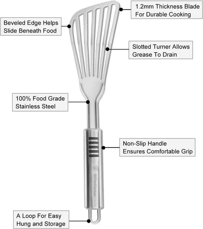 Premium Fish Spatula - Rust-Resistant Stainless Steel, Non-Slip Handle, Ideal for Grilling, Frying, Turning and Flipping Fish, Meat, Eggs, and More - Ergonomic Design for Perfect Results - Set of 2