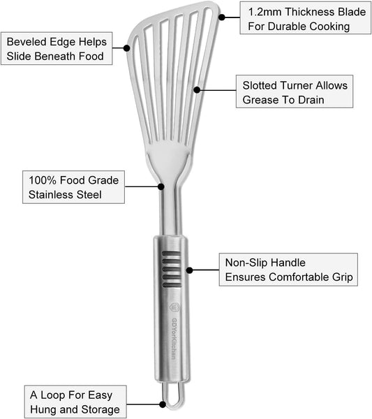 Premium Fish Spatula - Rust-Resistant Stainless Steel, Non-Slip Handle, Ideal for Grilling, Frying, Turning and Flipping Fish, Meat, Eggs, and More - Ergonomic Design for Perfect Results - Set of 2