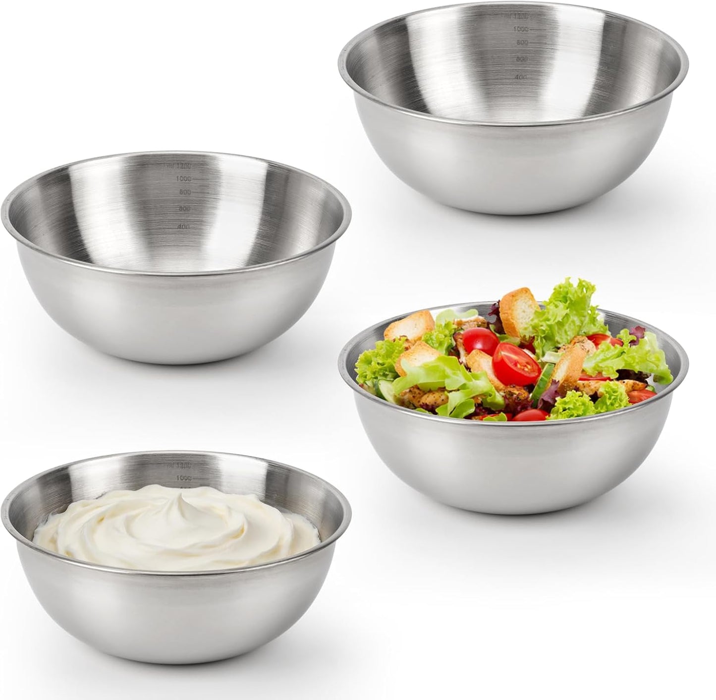 3-Piece Stainless Steel Mixing Bowls (7.1") Metal Bowl Set with Measurement Marks, Dishwasher Safe & Stackable - Perfect for Baking, Salad Making, Meal Prep and Kitchen Use