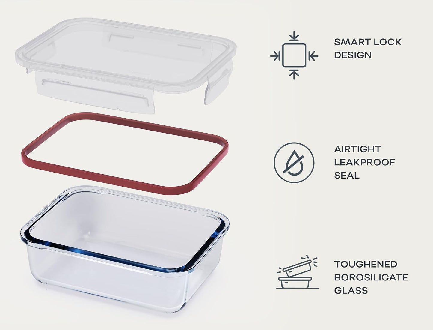 Glass Food Storage Containers | 3 Pack Large Set 52oz/6.4 cup | BPA-Free Airtight LeakProof Lid | Glass Food Containers | Glass Containers with Lids | Oven, Freezer & Dishwasher Safe