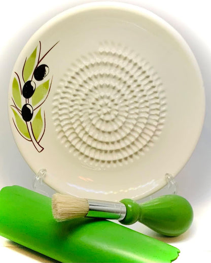 BonCera, Premium Ceramic Garlic Grater Plate Set - White Olive