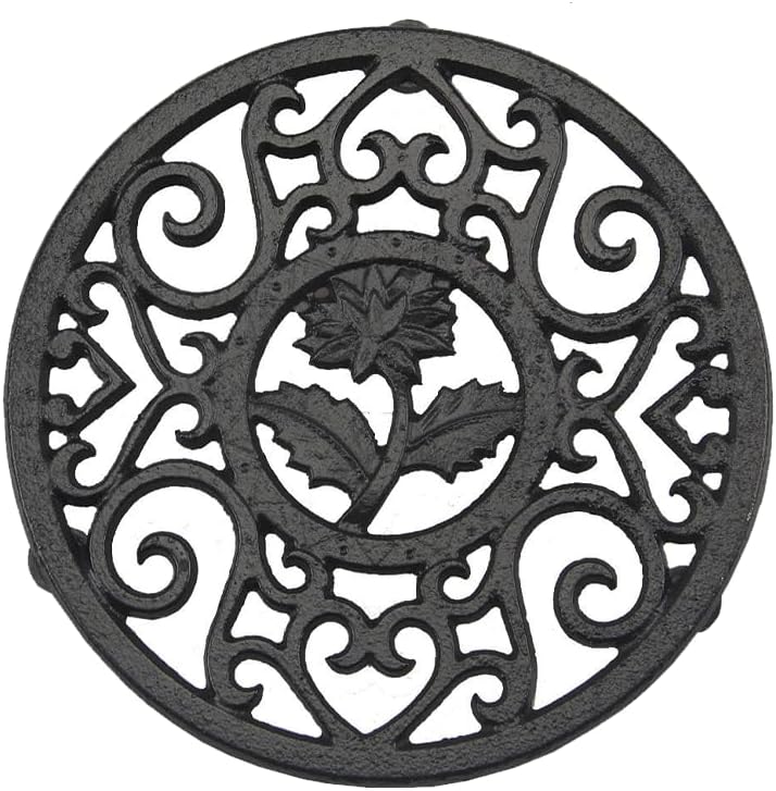 Vintage Cast Iron Trivet with Legs, Black, 5.2inch