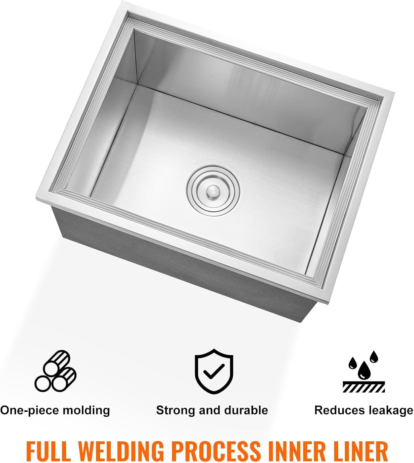 Happybuy Drop in Ice Chest 18L x 12W x 14.5H Inch Stainless Steel Ice Cooler with Sliding Cover Drop in Ice Bin Included Drain-Pipe and Drain Plug for Cold Wine Beer