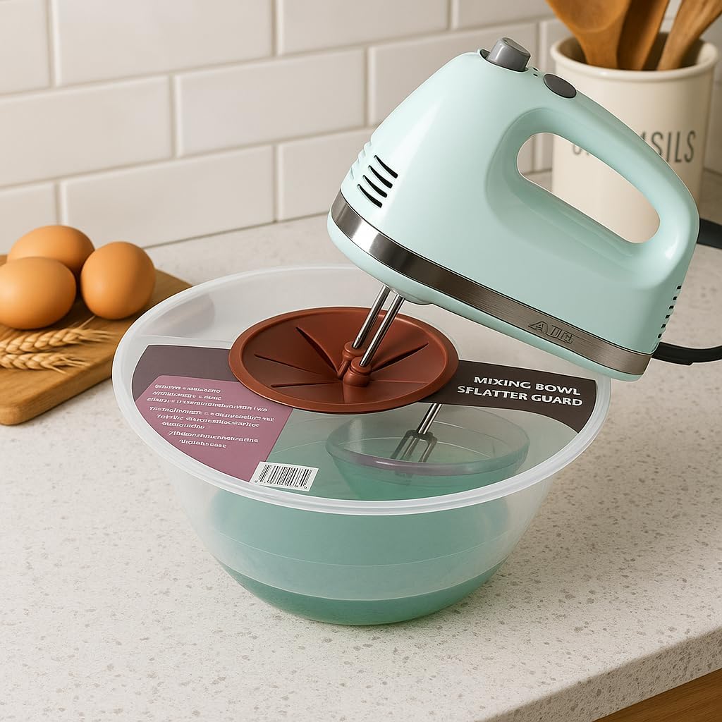 Dependable Industries inc. Essentials 12" Mixing Bowl Splatter Guard BPA FREE Fits Most Hand and Electric Mixers Red