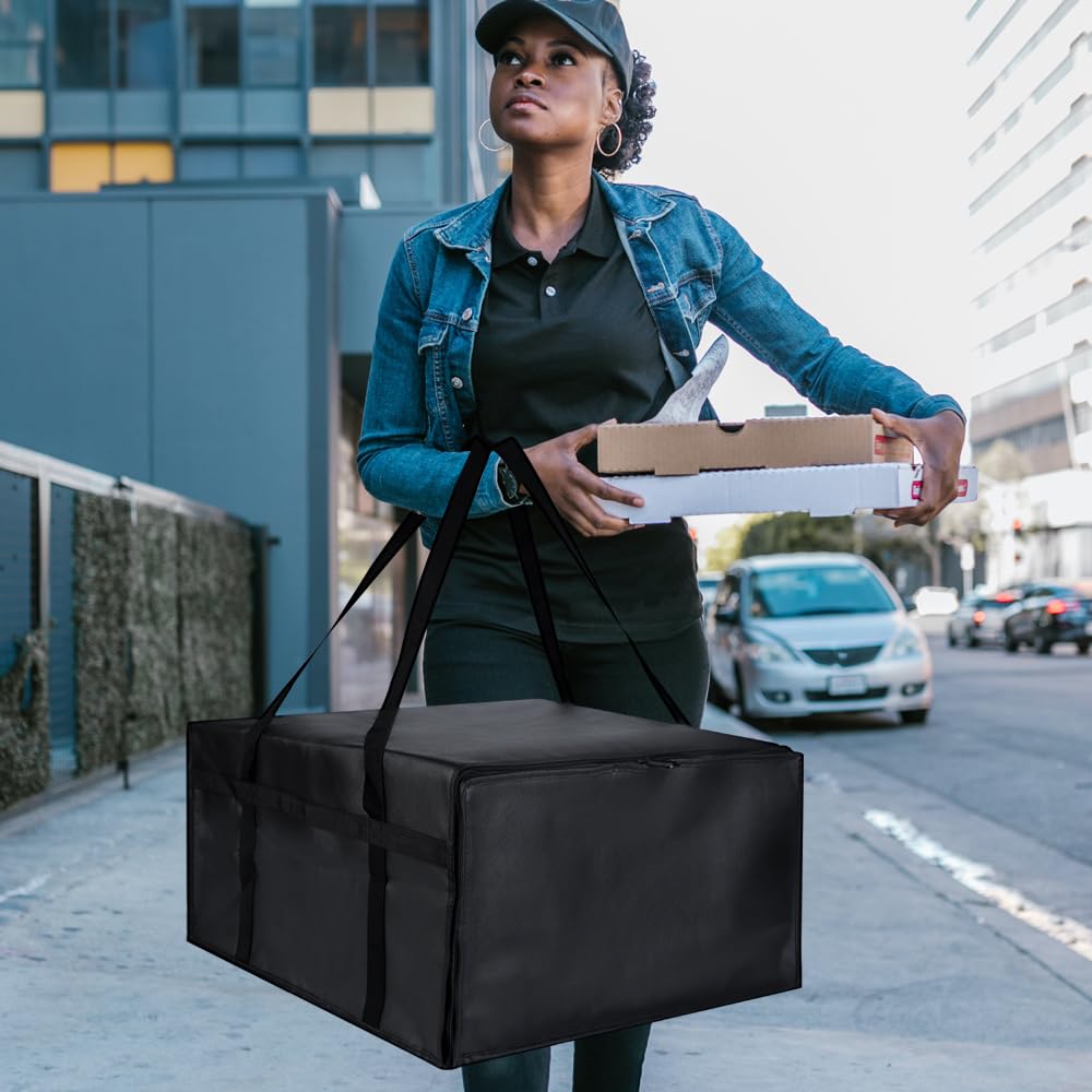 Insulated Food Delivery Bag, XXXL Insulated Reusable Grocery Cooler/Hot Bags, Tote Bag for Shopping/Travel/Doordash, Catering Bag Doordash 22x14x13, Black, 1-Pack