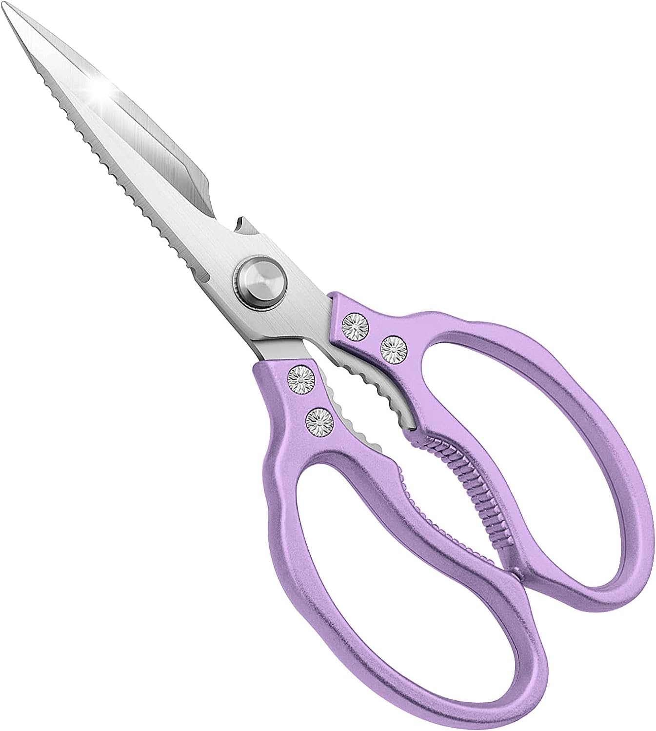 CGBE Kitchen Scissors, Multi-Purpose Kitchen Shears, Heavy Duty Dishwasher Safe Food Scissors for Chicken, Poultry, Fish, Meat & Herbs with Non-Slip Grips - Sliver