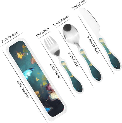 3-Piece Kids Silverware Set With Storage Case, Stainless Steel Reusable Children Safe Knife Spoon Fork Set Candy Children Flatware Set For Kids Lunch Box