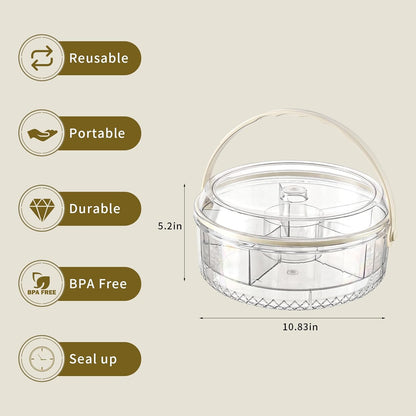 Fruit Ice Divided Serving Tray with Lid and handle,Chilled Veggie Tray,Shrimp Cocktail Serving Dish,Ideal Cold Chilled Serving Platter for Parties,Vegetables,Appetizer,Salads,Picnic,Appetizers,Travel