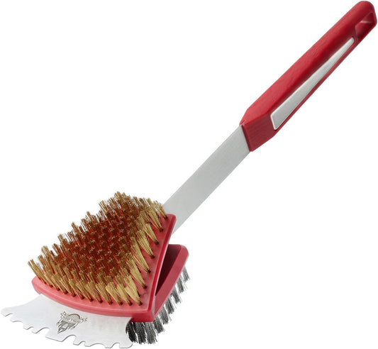 GRILLGEN Dual Sided Grill Brush and Scraper - 16.5" Heavy Duty 117-Hole Planted BBQ Cleaner with Brass & Stainless Steel Bristles - Safe for All Grates: Porcelain, Cast Iron and Steel