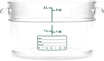 Carlisle FoodService Products Storplus Round Food Storage Container with Stackable Design for Catering, Buffets, Restaurants, Polycarbonate (Pc), 2 Quart, Clear