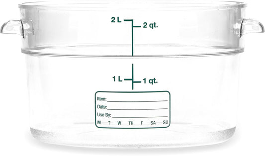 Carlisle FoodService Products Storplus Round Food Storage Container with Stackable Design for Catering, Buffets, Restaurants, Polycarbonate (Pc), 2 Quart, Clear