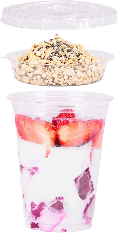 Aatriet 12 oz Clear Plastic Parfait Cups with Insert 3.25oz & Dome Lids No Hole - (20 Sets) Yogurt Fruit Parfait Cups, for Dips and Veggies, Take Away Breakfast and Snacks. No Leaking