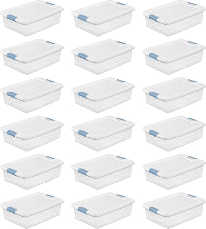 Sterilite 6-Pack Latching Box, Under Bed Storage Bins with Lids, Clear Plastic, 25 Quart - Heavy-Duty Organizing Containers for Closet, Bathroom, and Office