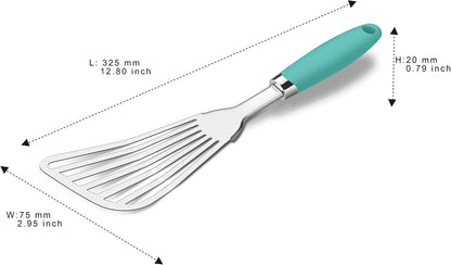 304 Stainless Steel Fish Spatula, Thin Flexible Slotted Turner | Non-Slip Ergonomic Handle, Metal Spatula for Fish, Eggs, Burgers, Cast Iron & Griddle, Black