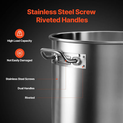 VEVOR Stainless Steel Stockpot, 42 Quart Large Cooking Pots, Cookware Sauce Pot with Strainer, Lid, and Handle, Heavy Duty Commercial Grade Stock Pot, Sanding Treatment, for Large Groups Events Silver