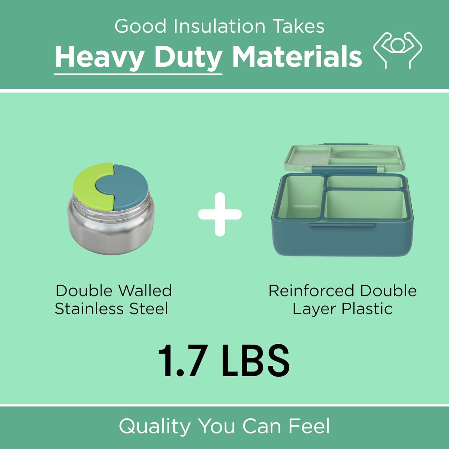OmieBox Bento Box for Kids - Insulated Bento Lunch Box with Leak Proof Vacuum Insulated Food Jar - 3 Compartments, Two Temperature Zones (Blue Sky)