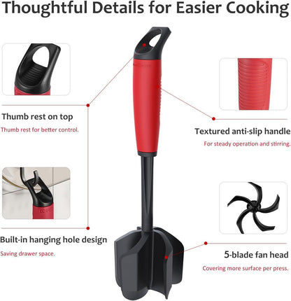 Ourokhome Meat Chopper and Potato Masher, Heat Resistant Nylon Ground Beef Smasher for Hamburger, 5 Curved Blades Nonstick Safe Mixer & Stirrer, Practical Kitchen Gadgets, Mint