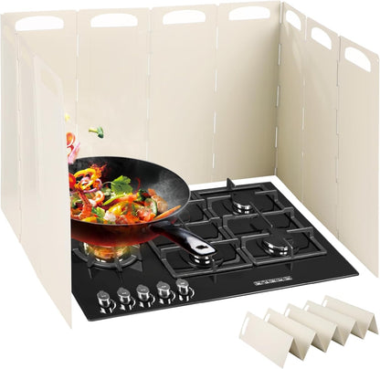 Stove Splash Guard, Foldable Stove Guard Splatter Shield, Oil Splash Guard for Kitchen Frying Cooking, Heat-Resistant Easy-to-Clean, Adjustable Panels
