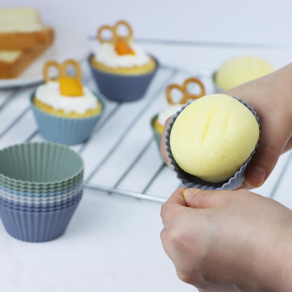 24Pack Silicone Muffin Cups, Reusable Cupcake Liners Molds for Baking, 3 Shapes Lunch Box Bento Dividers-Round, Square, and Rectangular (Orange Series, Regular Size)