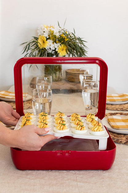 Fancy Panz Deviled Egg Tray - Portable Deviled Egg Carrier Insert Holds 20 Eggs - Fits Strawberries, Stuffed Mushrooms & More - Reusable Serving Tray for Parties & Potlucks