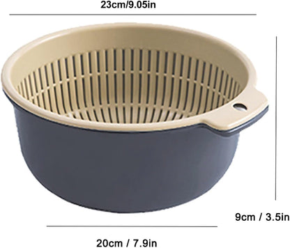 Colander Bowl Set of 2, Double Layered Plastic Food Strainer Fruit and Vegetable Washing Basket Pasta Drainer Kitchen Colander for Washing Draining and Serving