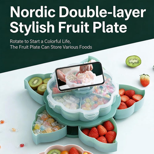 Divided Spin and Snack Serving Tray,2027 New Divided Serving Tray That Spins,Rotating Snack Box Container with Lid,Multi-Compartment Food Organizer Design,Lazy Susan Organizer for Fruit, Nuts, Candy