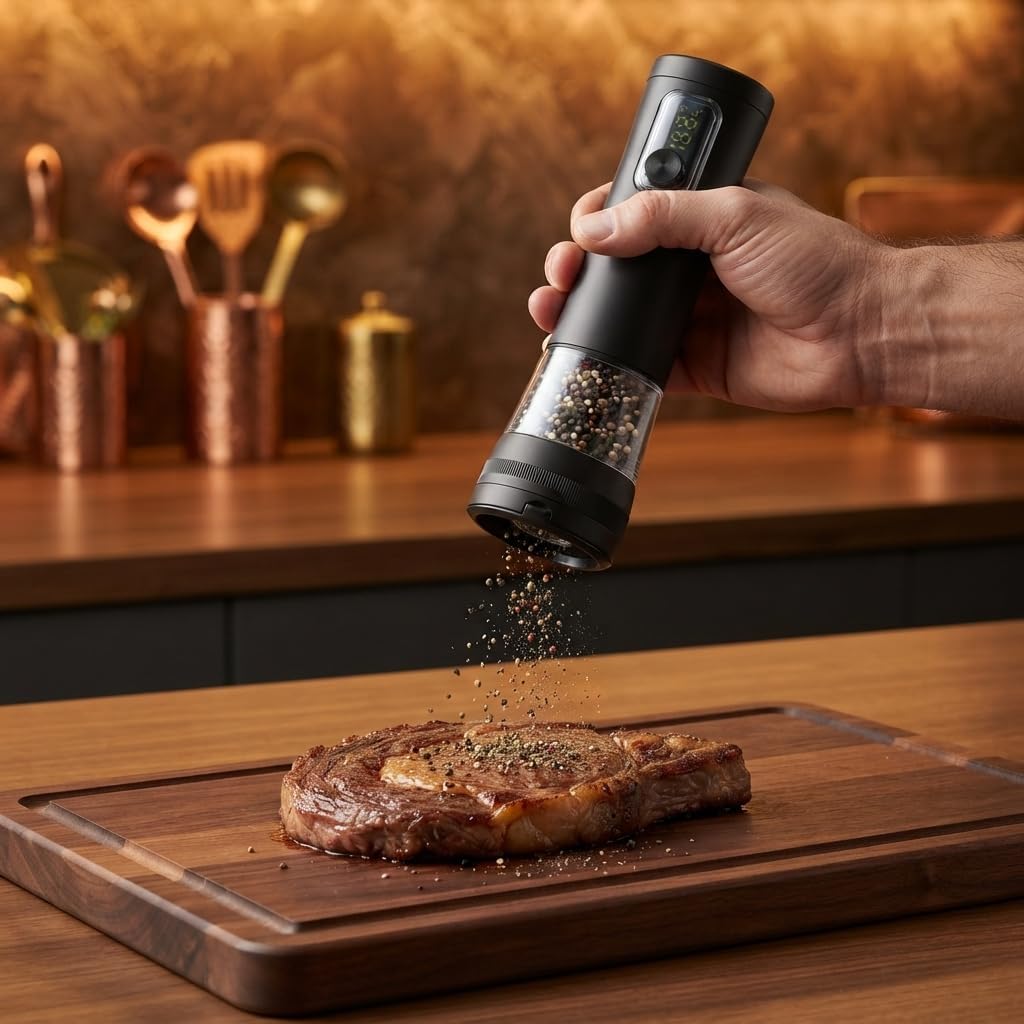 2 IN 1 Electric Salt and Pepper Grinder Set,Rechargeable (Black)