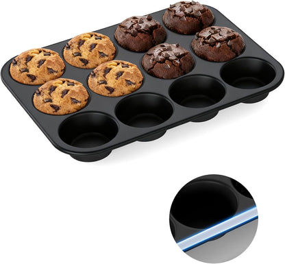 Silicone Muffin Pan for Baking: 12 Cup Muffin Pan with Metal Reinforced Frame, Regular Size Cupcake Egg Bites Molds for Baking, BPA Free Silicone Muffin Tray, Dishwasher Safe (1 Pack, Red)