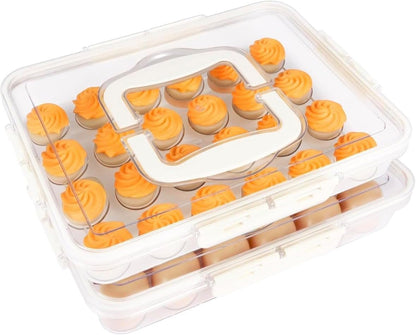 Egg Containers with Lid, 2 Pack Thick Clear Plastic Carrier with Handle Storage 48 Eggs, Stackable Egg Holder Portable Tray Platter for Fridge, Travel, Party-White/2pack