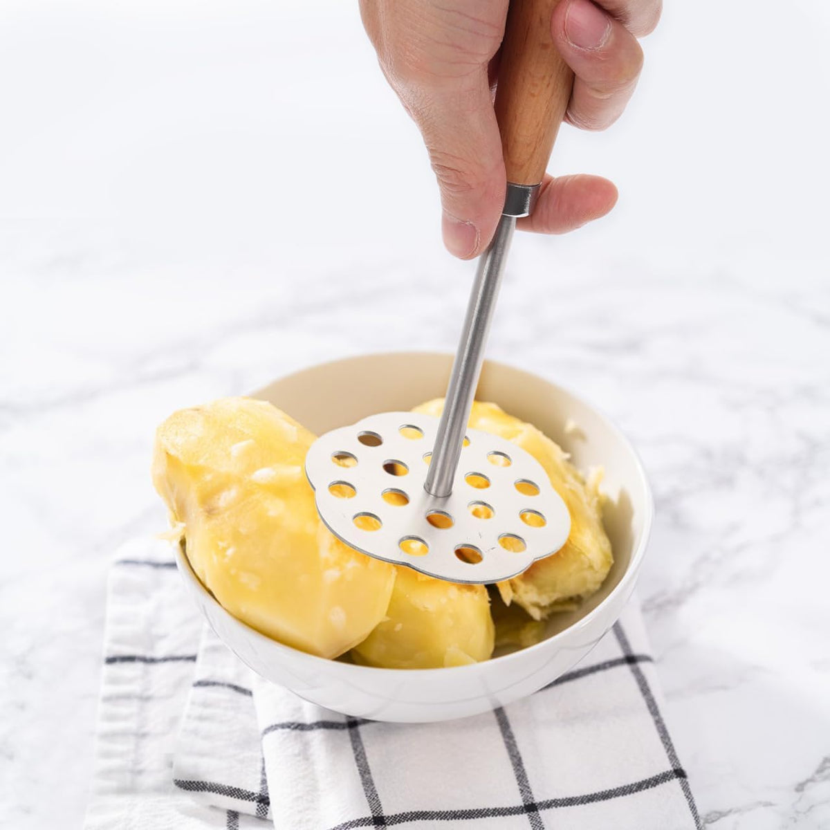 NUOBESTY Potato Masher with Handle Manual Vegetable Presser for Potatoes Fruits Avocados Garlic and Baby Food Stainless Steel Kitchen Tool 8.66 X 3.14 X 3.14 in