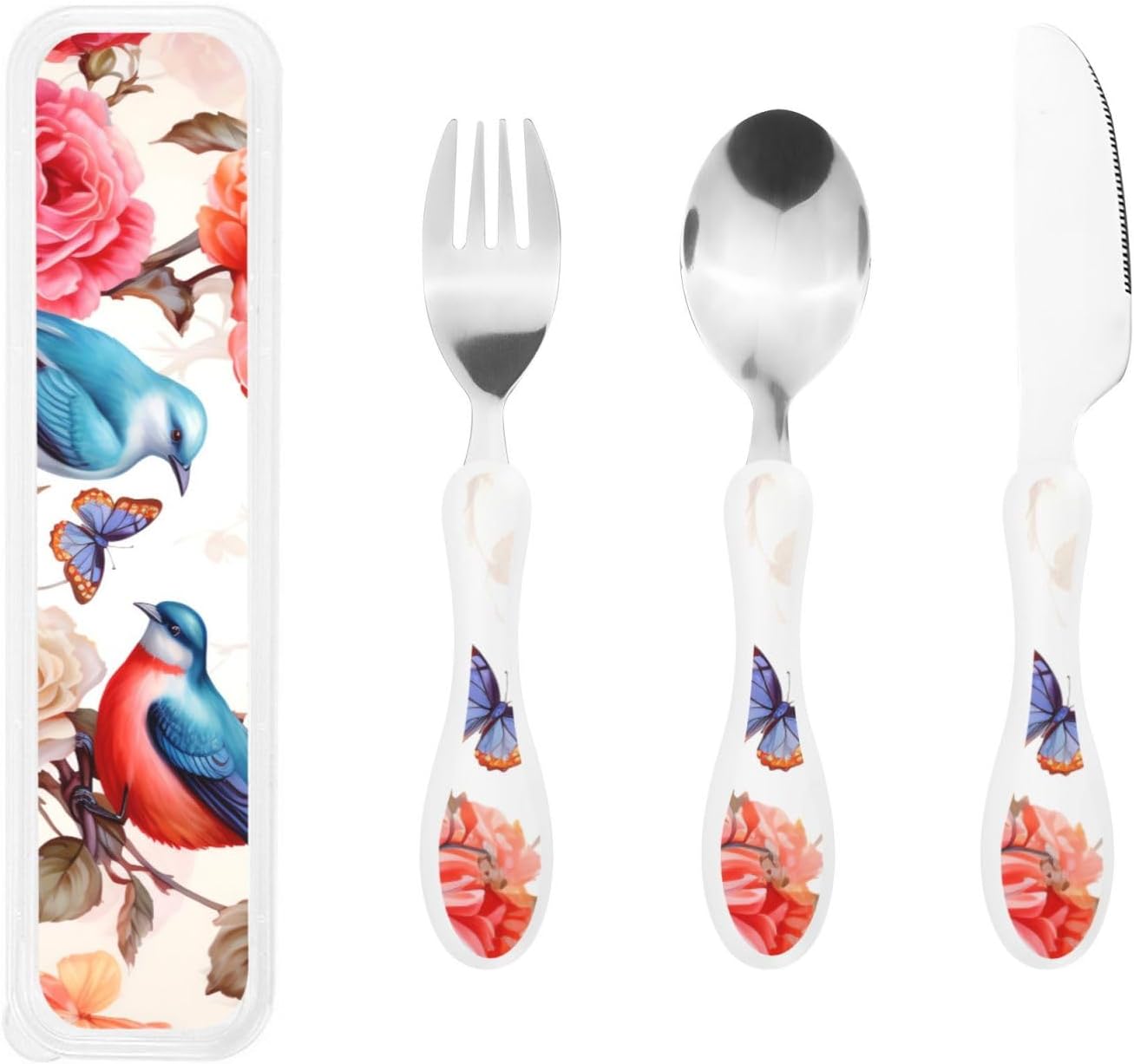 3-Piece Kids Silverware Set With Storage Case, Stainless Steel Reusable Children Safe Knife Spoon Fork Set Blue Active Girl Running Sunset Children Flatware Set For Kids Lunch Box - Colors C