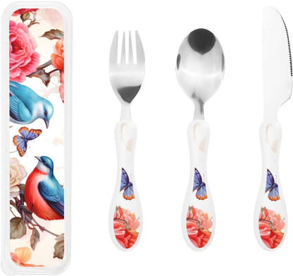 3-Piece Kids Silverware Set With Storage Case, Stainless Steel Reusable Children Safe Knife Spoon Fork Set Blue Active Girl Running Sunset Children Flatware Set For Kids Lunch Box - Colors C