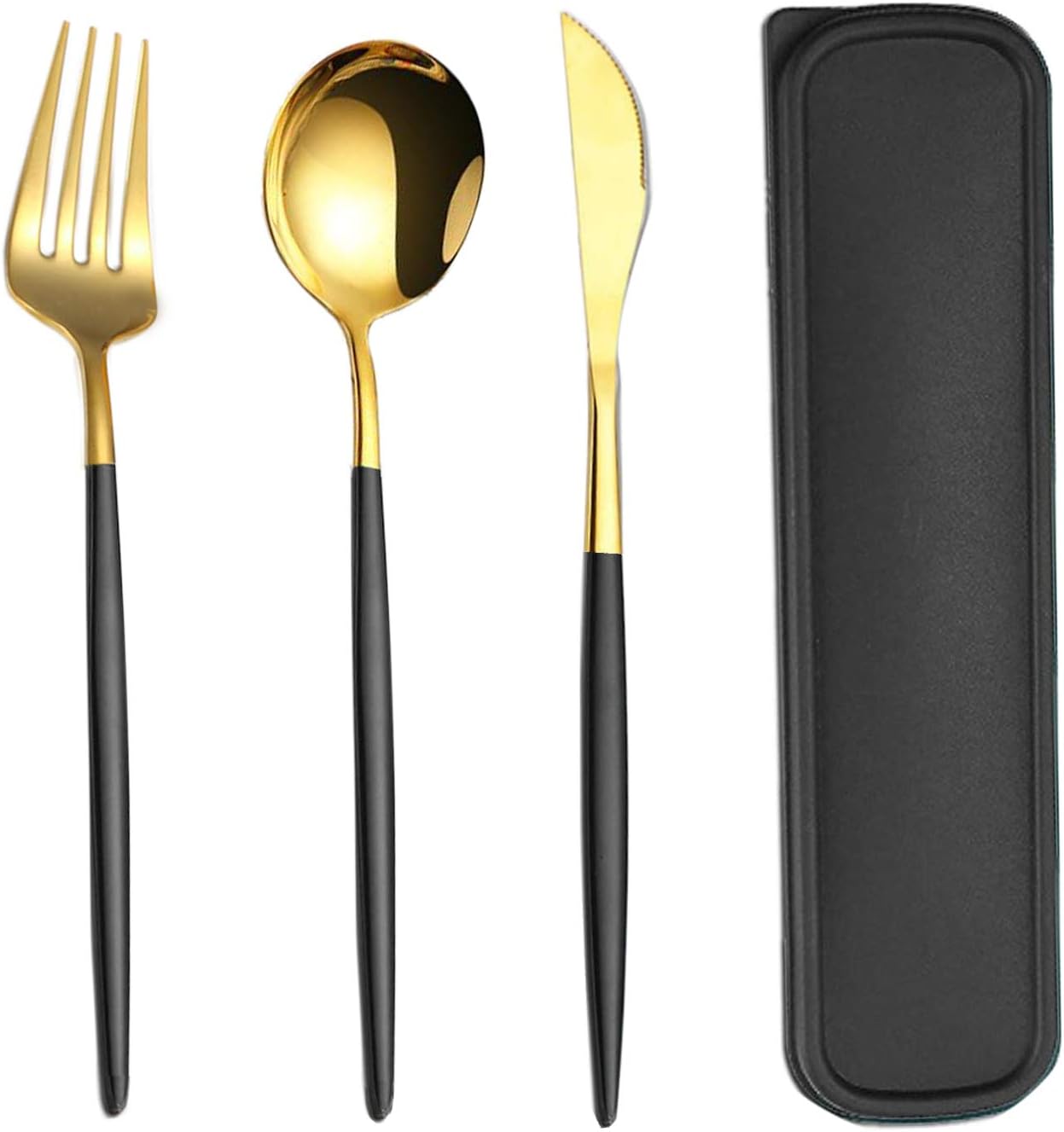 Portable Travel Utensils Set, 18/8 Stainless Steel 3 PCS Cutlery Set Including Knife Fork and Spoon, Reusable Travel Silverware Set with Case for Lunch Box Camping School Office