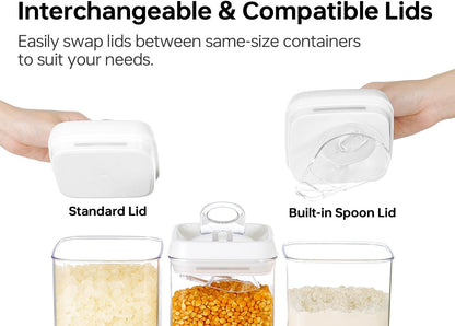 Felli Flip Tite Acrylic Food Storage Container with Lid 6” XL Air Tight Ring Seal Flip Top, Plastic Kitchen Baking Canister for 5 lb Flour Sugar Rice Protein Powder Pantry Organizer (Nest-M, White)