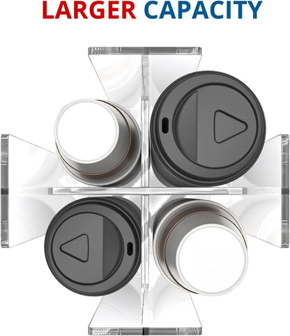 KOTEMON Cup and Lid Holder, 4 Compartment, Square | Rotating Coffee Cup Dispenser Lid Carousel for Restaurant, Buffet, Coffee Station, Bar, Countertop, Clear Acrylic
