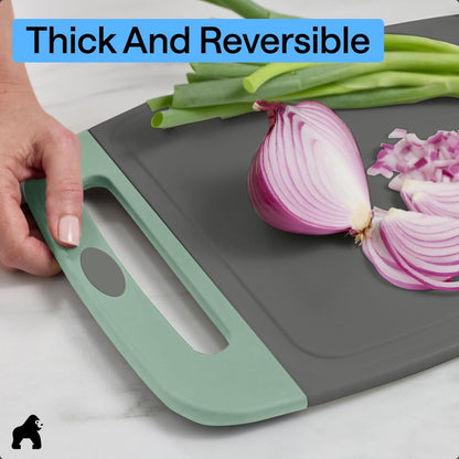 GORILLA GRIP BPA-Free Reversible Kitchen Cutting Board Set of 3, US Designed, Nonporous, Juice Grooves Catch Liquid, Slip Resistant Border, Dishwasher Safe, Durable Large Food Chopping Boards, Black
