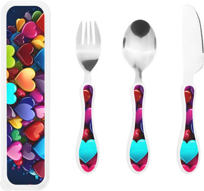 3-Piece Kids Silverware Set With Storage Case, Stainless Steel Reusable Children Safe Knife Spoon Fork Set Classy Flowers Children Flatware Set For Kids Lunch Box