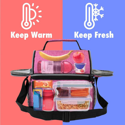 opux Insulated Lunch Bag Women Men, Dual Compartment Leakproof Lunch Box Adults Kids, Double Decker Meal Prep Bento Lunch Cooler Tote with Shoulder Strap for Work Office School Travel, Floral Purple