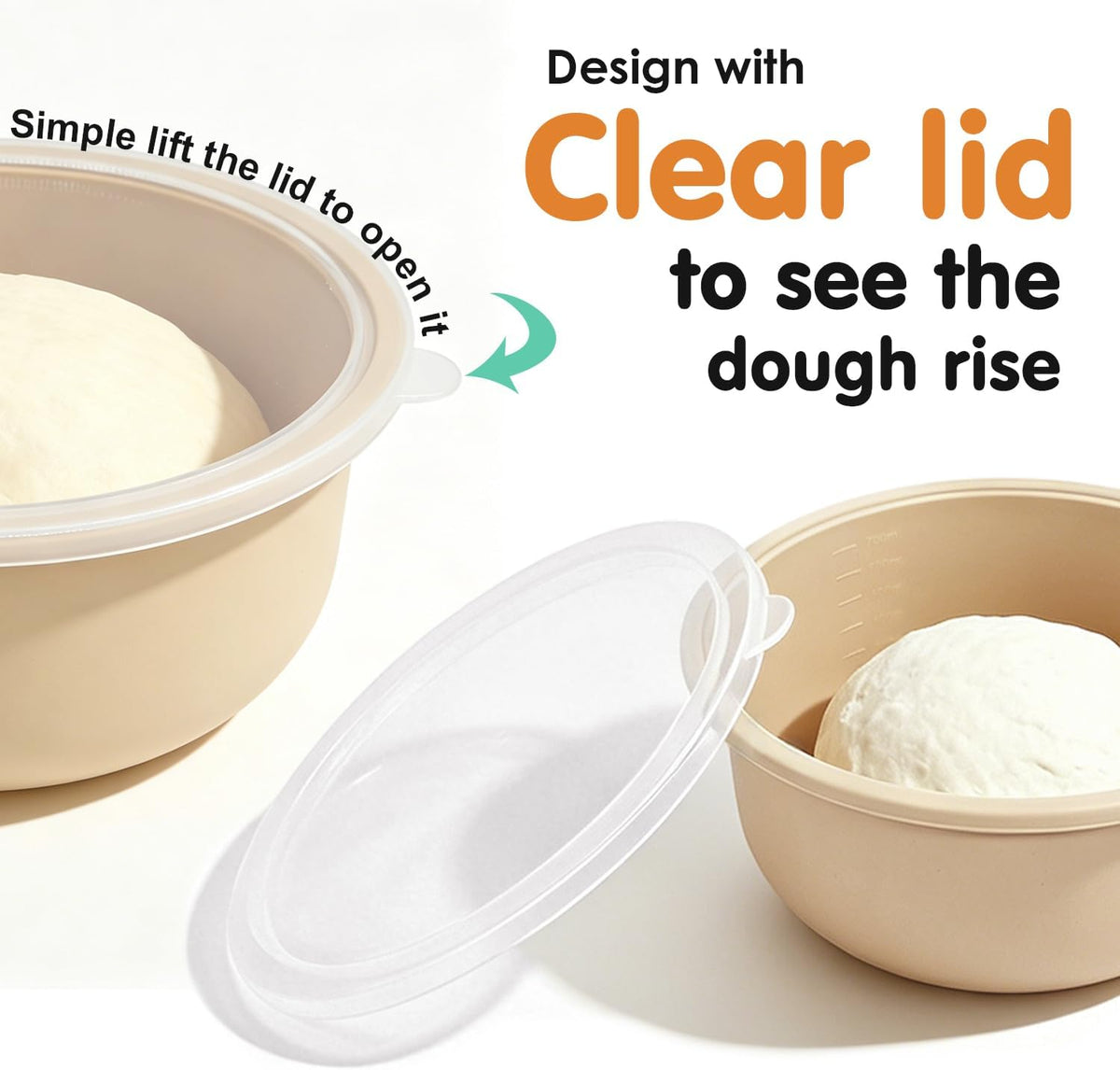 Stackable Silicone Pizza Dough Proofing Containers with Lids,Pizza Dough Proofing Box | Make 12" Pizzas 700ml(Beige)