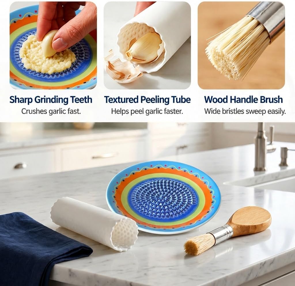Handcrafted Ceramic Garlic Grater Plate, Ocean Blue